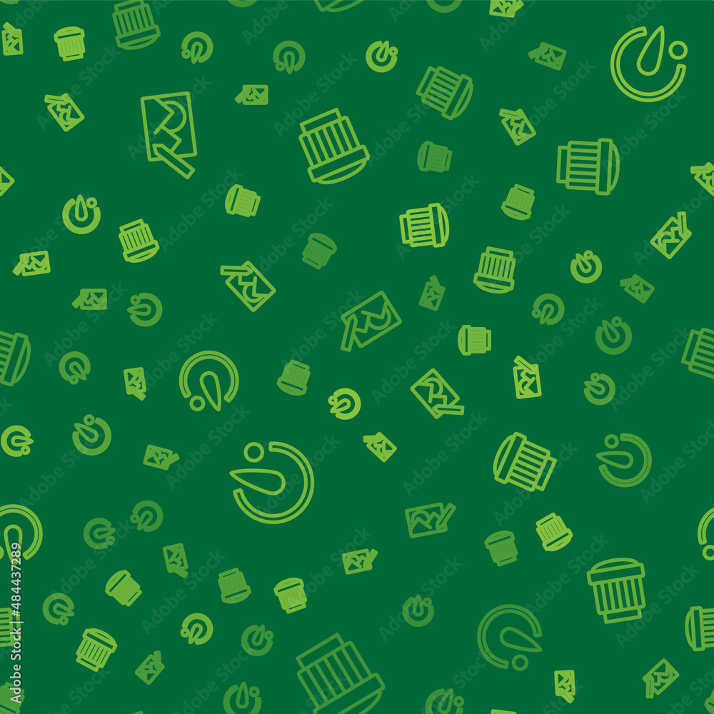 Poster set line photo retouching, camera timer and photo lens on seamless pattern. vector