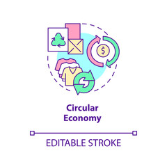Circular economy concept icon. Tackle global warming. Economy models abstract idea thin line illustration. Isolated outline drawing. Editable stroke. Arial, Myriad Pro-Bold fonts used