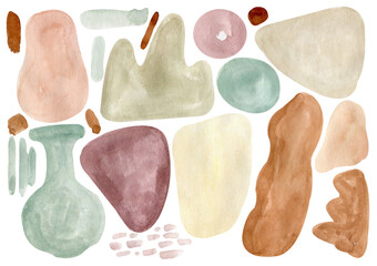 Set of watercolor stains and abstract shapes