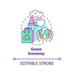 Green economy concept icon. Reduce environmental damage. Economy models abstract idea thin line illustration. Isolated outline drawing. Editable stroke. Arial, Myriad Pro-Bold fonts used