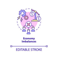 Economy imbalances concept icon. Financial crisis. Market economy cons abstract idea thin line illustration. Isolated outline drawing. Editable stroke. Arial, Myriad Pro-Bold fonts used
