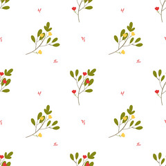 Simple vector seamless pattern on white background yellow and red flowers