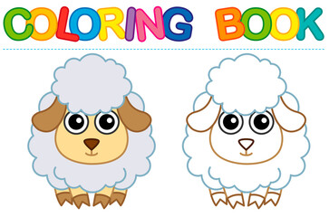 Coloring page funny sheep. Vector coloring book for childrens activity