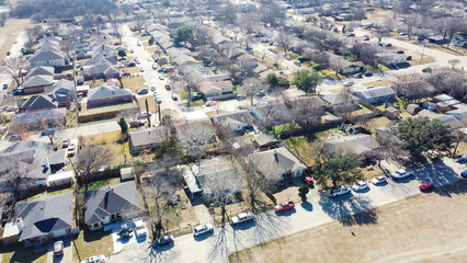 Top view parkside residential neighborhood southwest of Downtown Dallas, Texas, USA