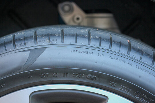 close up of a tire side wall