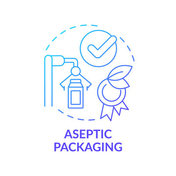 Aseptic Packaging Blue Gradient Concept Icon. Bacterium Free Product. Advantages Of UHT Milk Abstract Idea Thin Line Illustration. Isolated Outline Drawing. Myriad Pro-Bold Fonts Used