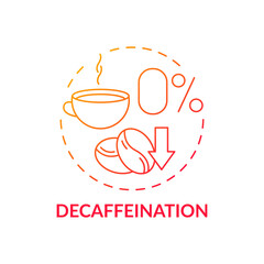 Decaffeination red gradient concept icon. Zero caffeine beverage. Decaf drink. Food technology abstract idea thin line illustration. Isolated outline drawing. Myriad Pro-Bold fonts used