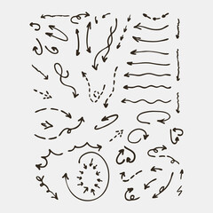 Set of hand drawn black arrow sign or symbol element doodle design