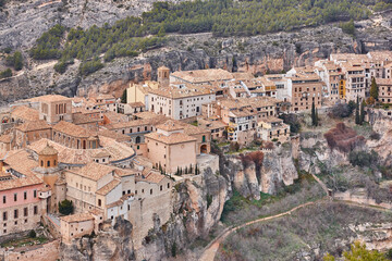 Traditional antique buildings in Cuenca world heritage old town. Spain
