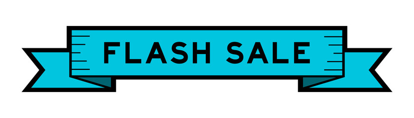 Vintage blue color ribbon banner with word flash sale on white background