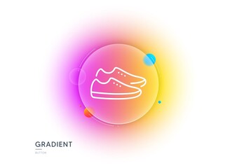 Shoes line icon. Gradient blur button with glassmorphism. Sport footwear sign. Fashion sneakers symbol. Transparent glass design. Shoes line icon. Vector