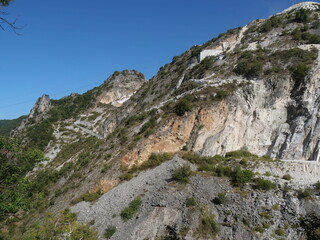 Fototapeta na wymiar panorama on Miseglia marble quarrying basin among the green of the Apennine Mountains