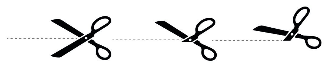 Set Scissors with cut lines. Flat style