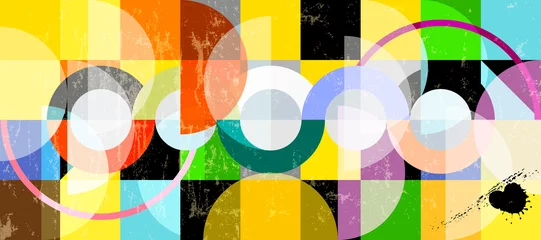 Poster abstracte kleurrijke cirkelachtergrond, geometrisch ontwerp, grungy, kunstwerk, met ruimte voor tekst © Kirsten Hinte