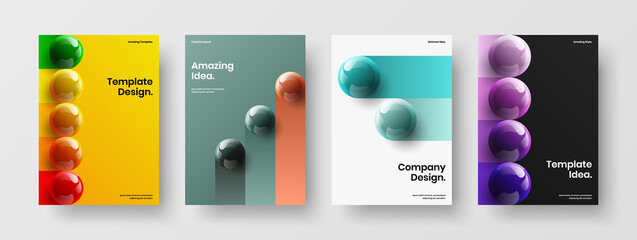 Premium realistic balls leaflet template bundle. Trendy cover A4 design vector illustration set.