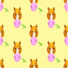 Horse pattern design. Horse with girl rider in cartoon style. Vector illustration.