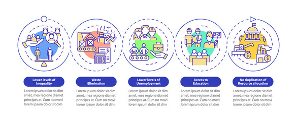 Centrally planned ES advantages loop circle infographic template. Data visualization with 5 steps. Process timeline info chart. Workflow layout with line icons. Myriad Pro-Bold, Regular fonts used