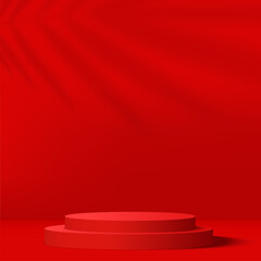Obraz premium Abstract background with red color podium for presentation. Vector