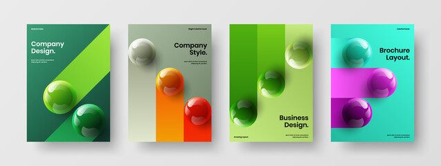 Simple realistic balls journal cover concept bundle. Vivid presentation A4 design vector layout set.