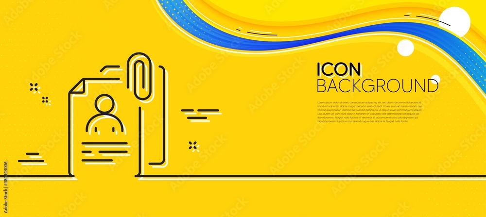 Poster interview documents line icon. abstract yellow background. cv file attachment sign. office hr symbol