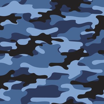 modern army blue vector camouflage print, seamless pattern for clothing headband or print.