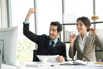 Business people working in conference room, success business fleeling happy when job donep, group meeting and brainstorming and discussing on line concept