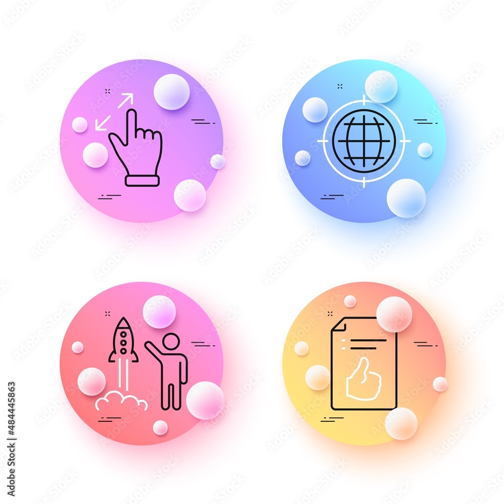 Poster touchscreen gesture, seo internet and launch project minimal line icons. 3d spheres or balls buttons