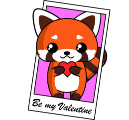 Cute red panda. Vector illustration. Valentine card. 