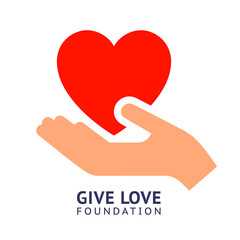 Give love banner, hand gesture with heart