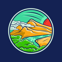 Beautiful nature vector illustration in round frame