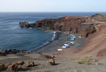 Spain. Lanzarote. Black beaches in fishermen village El Golfo