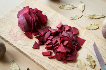 Sliced red beets with spices - ingredients to prepare beet kvass