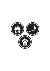 Fototapeta premium The roof is on fire. Fire safety vector icons. Campfire, house on fire, burning match