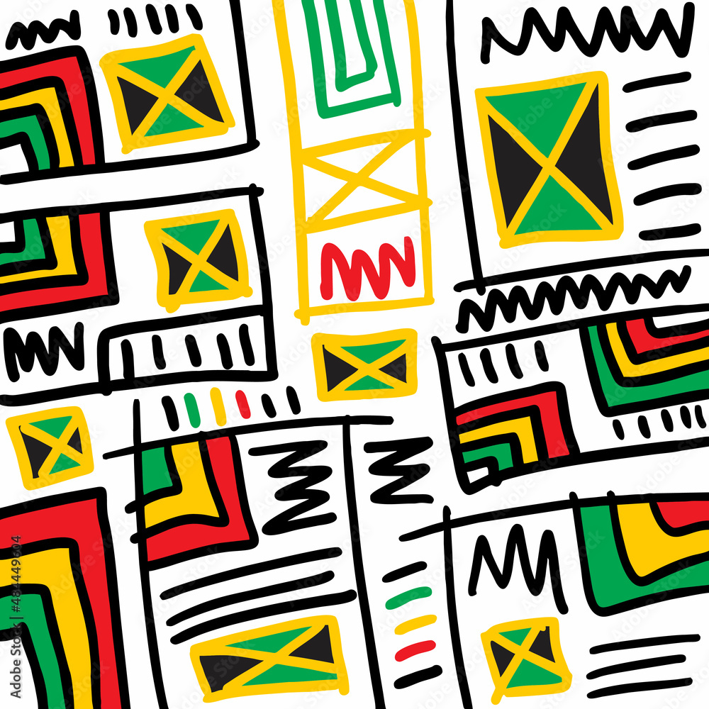 Poster abstract background with irregular lines and various pattern and with jamaican color theme