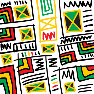 Abstract background with irregular lines and various pattern and with Jamaican color theme