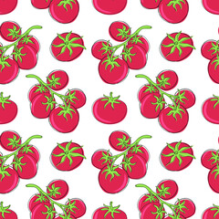 Red tomato seamless pattern. Hand Drawn vegetable background. Print for fabric, textiles, wrapping paper, web.Vector illustration