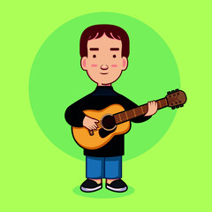 vector cartoon character boy carrying guitar