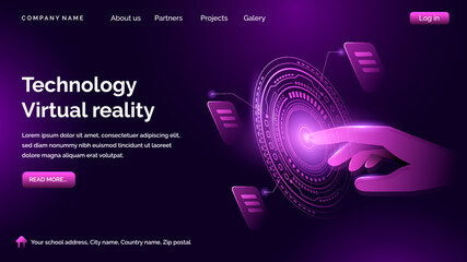 Virtual reality landing page vector in dark background