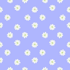 Chamomile pattern seamless in freehand style. Spring flowers on colorful background. Vector illustration for textile.