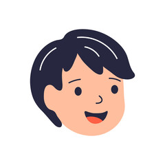Illustration of smiling boy face. Child in cartoon style. Image for school and kindergarten.
