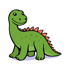 Cute cartoon young dinosaur. Green brontosaurus apatosaurus. Vector isolated clipart illustration. White background