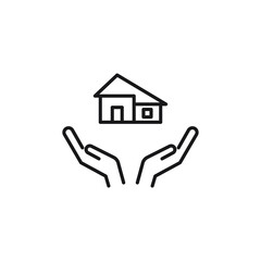 Fototapeta na wymiar Charity and philanthropy concept. Hight quality sign drawn with thin line. Suitable for web sites, stores, internet shops, banners etc. Line icon of house over opened hands