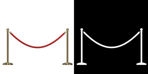 3D rendering illustration of a red velvet rope