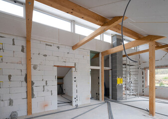 bright, friendly, modern loft construction site drywall without people in daylight