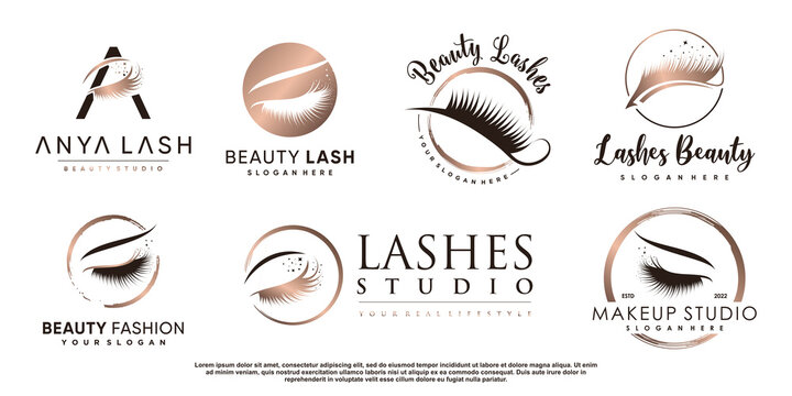 Eyelashes logo collection with creative element concept Premium Vector