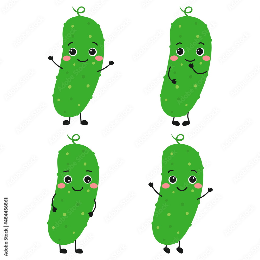 Wall mural cartoon cucumber characters set in flat style