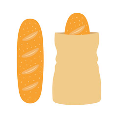 fresh bread in paper bag isolated on white