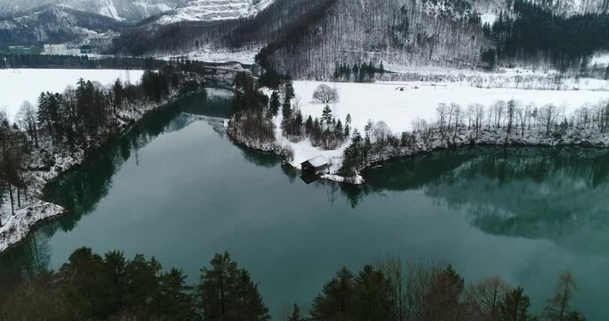 drone shot of Steyr river near Klaus Upper Austria