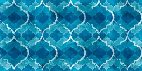 Moroccan Seamless Pattern. Turkish Mosque Window Shape. Arabic Mosaic Watercolor Ornament Background. Eid Mubarak Muslim Decoration. Ramadan Kareem Islamic Illustration