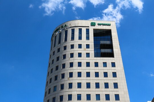 WARSAW, POLAND - JUNE 19, 2016: BZ WBK bank headquarters in Warsaw, Poland. BZ WBK is a part of Santander Group.